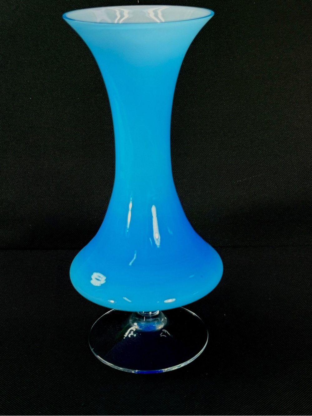 RYD Blue Cased Glass Footed Vase